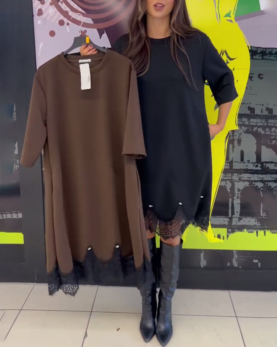 Kjole Elegant Knipling Splejset Rund Hals