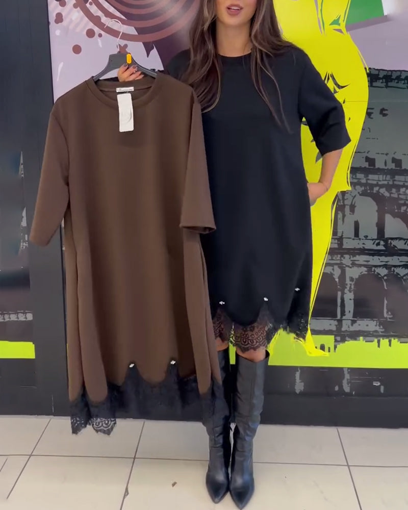 Kjole Elegant Knipling Splejset Rund Hals