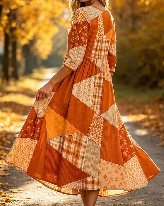 Kjole Patchwork Rutet Blomstret