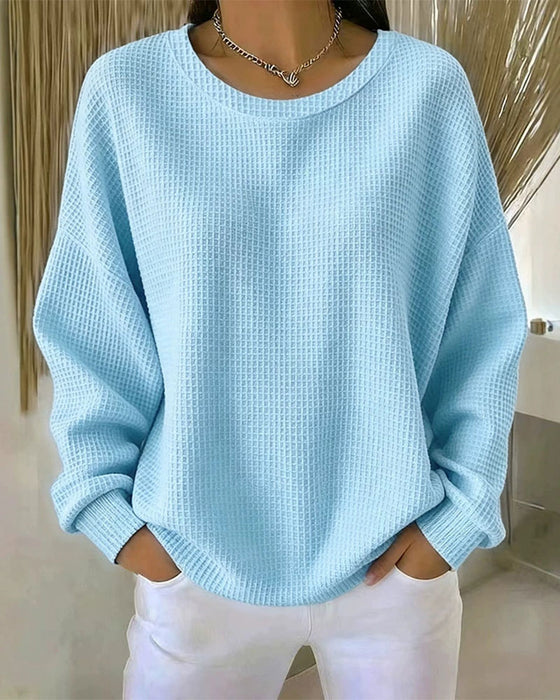 Sweatshirt Ensfarvet Vaffeltekstur Pullover