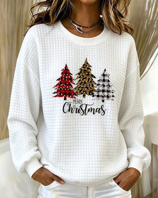 Sweatshirt Rund Hals Rutet Pullover Juletræ