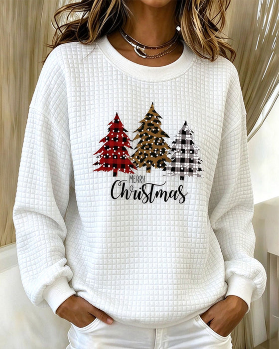 Sweatshirt Rund Hals Rutet Pullover Juletræ