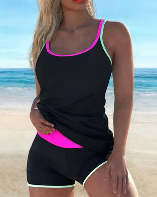 Tankini Farvekontrast U Hals Halter