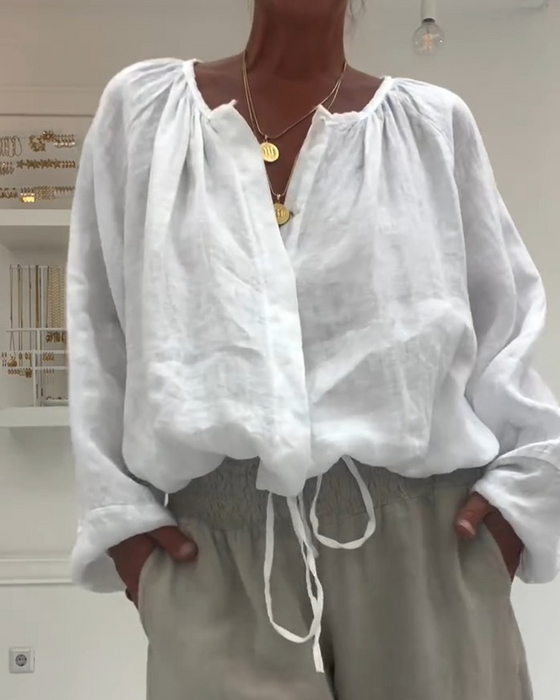 Bluse Lang Ærme Rynket Bind