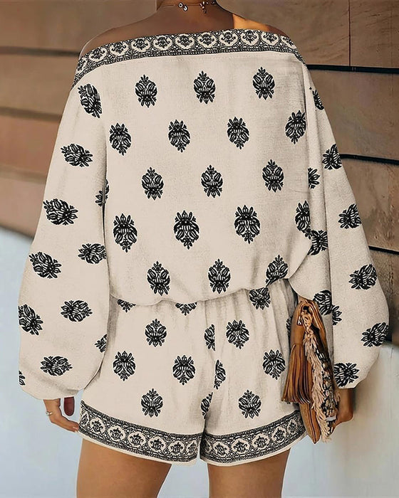 Sæt Kvinder 2 Dele Outfit Boho Top Og Shorts