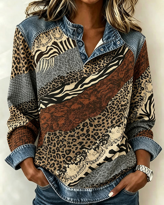 Bluse Patchwork Leopard Knap