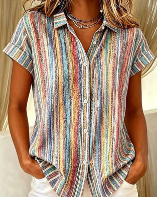 Bluse Stribet Farveblok Casual