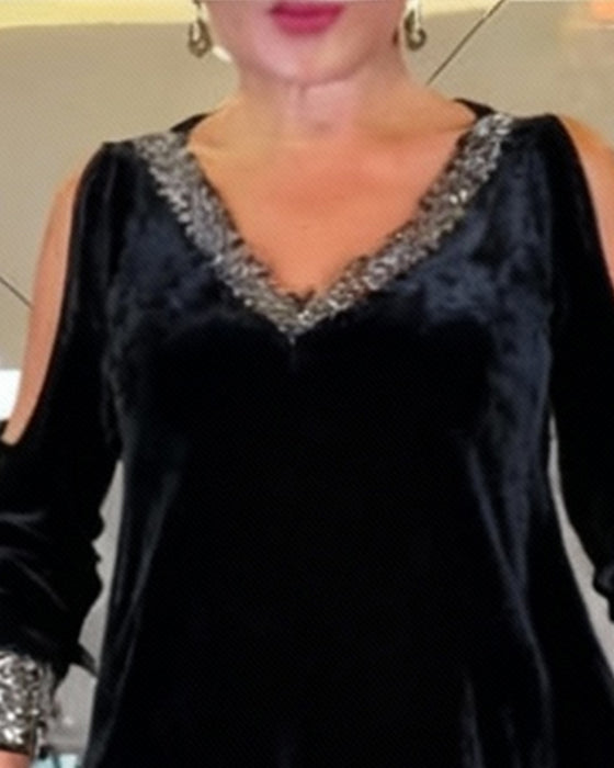 Kjole Sexet Skulderfri Glitrende V-Hals