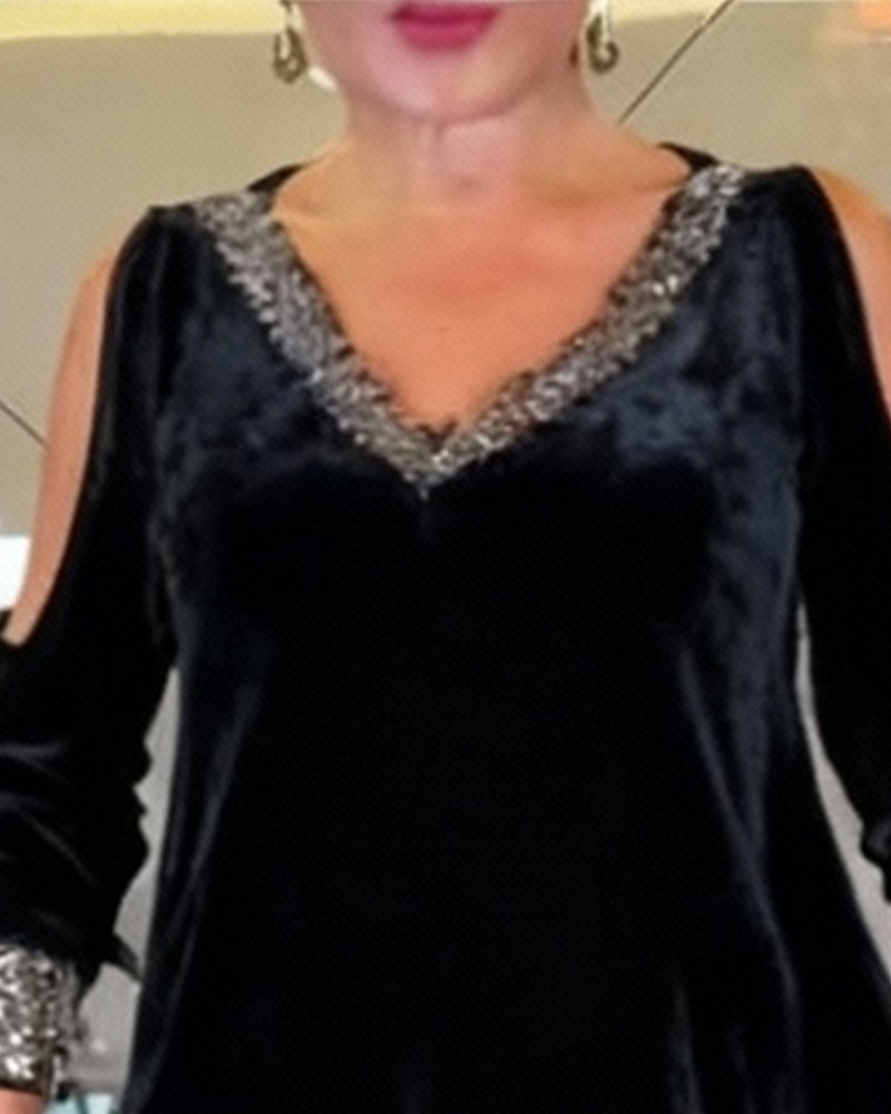 Kjole Sexet Skulderfri Glitrende V-Hals