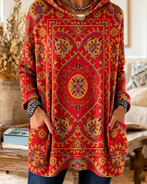 Hoodie Bohemian Tryk Hætte Langlinje