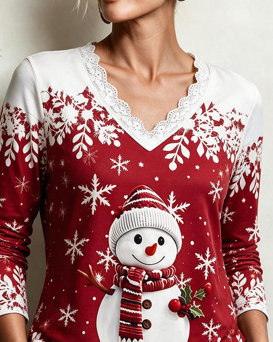 Top V-Hals Blondekant Julestil