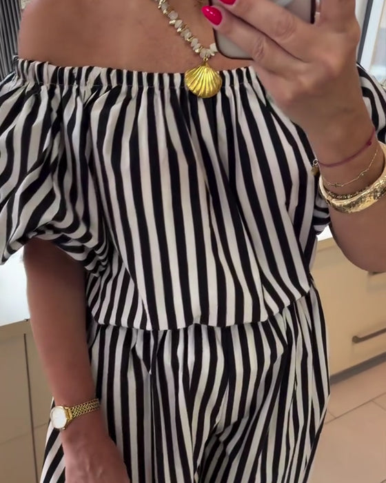 Jumpsuit Afslappet Skulderfri Stribet