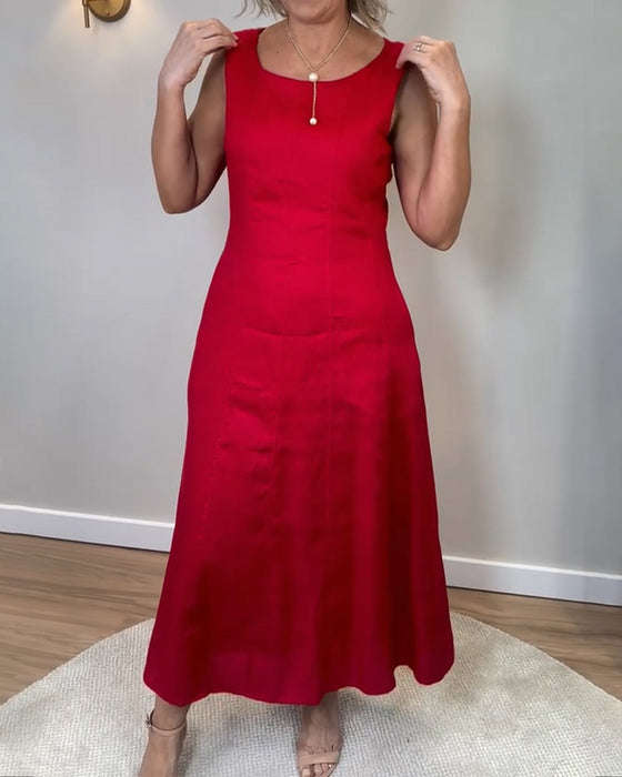 Casual Årmeløs Kjole Med Enkelte Farge