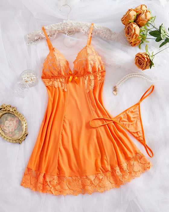 Lingerie Solid Farve V-Hals Kniplinger