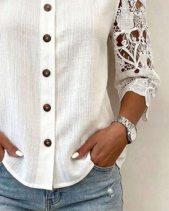 Bluse Udskæring Off-Shoulder Knap