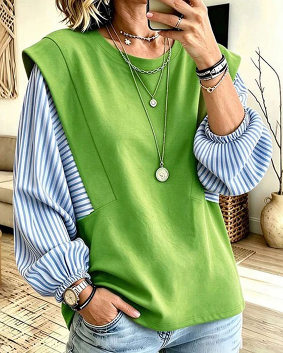 Sweatshirt Stribet Lang Ærme Patchwork