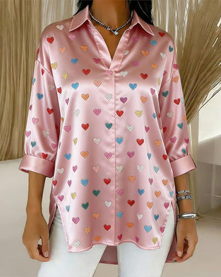 Bluse Trekvartærme Krave Kærlighed