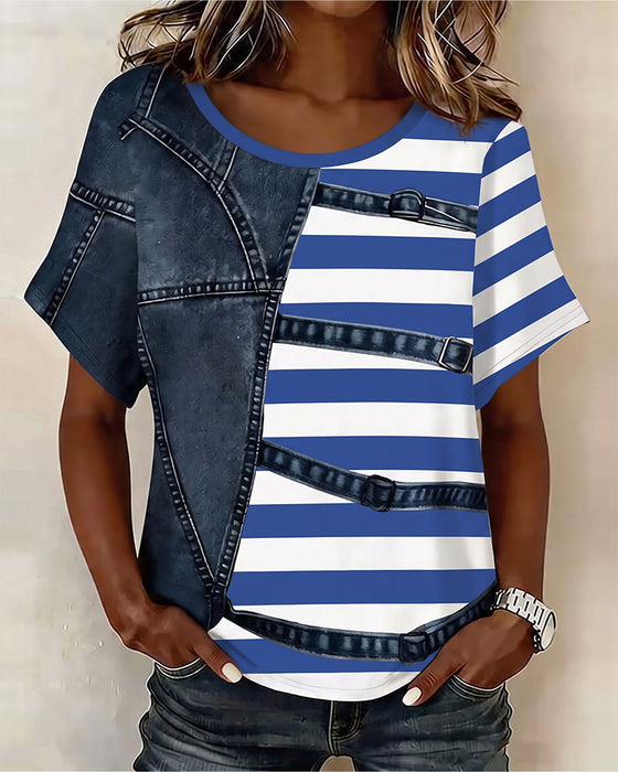 T-Shirt Stribe Patchwork Tryk