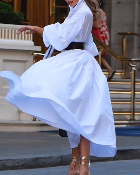 Hvid kjole med skjortekrave og svaj