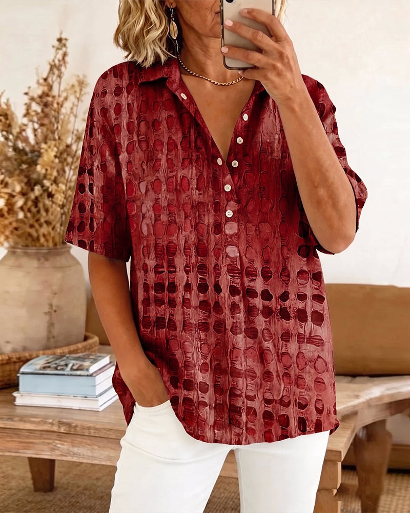 Bluse Prikket Tryk Knap Halv Stolpe