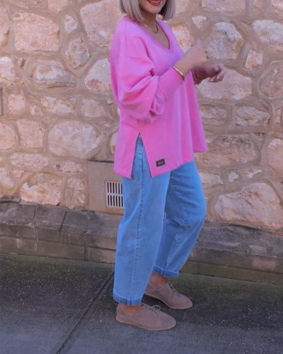 Sweatshirt V-Hals Enfarvet