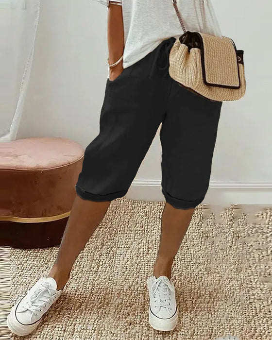 Ensfarvet behagelige bermudashorts med snøre