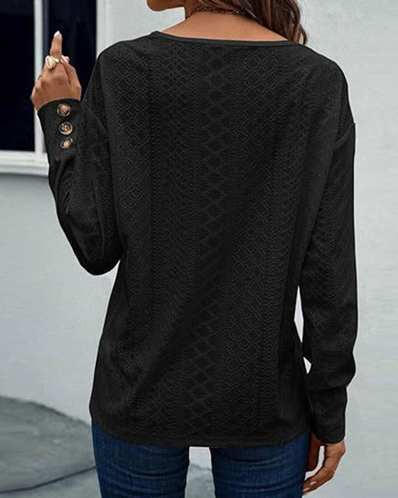 Bluse afslappet v-hals hul ensfarvet