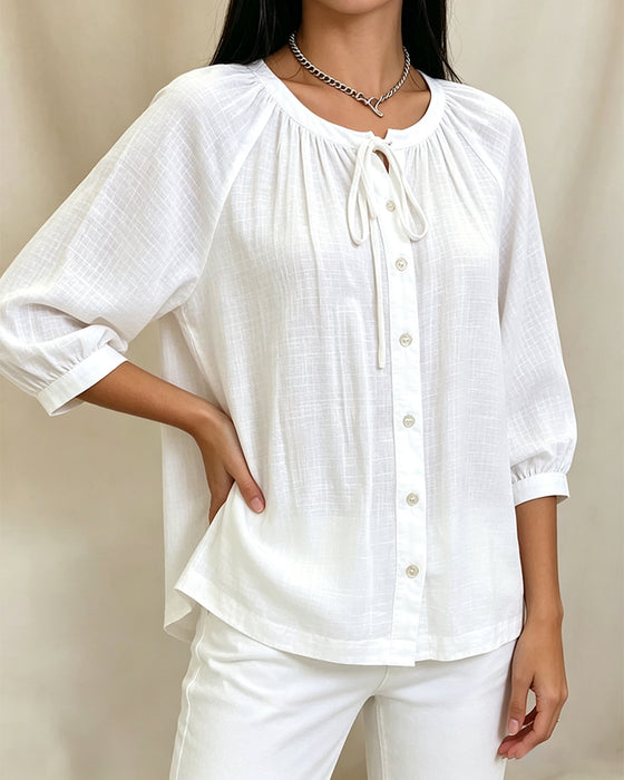 Bluse Rund Hals Enfarvet
