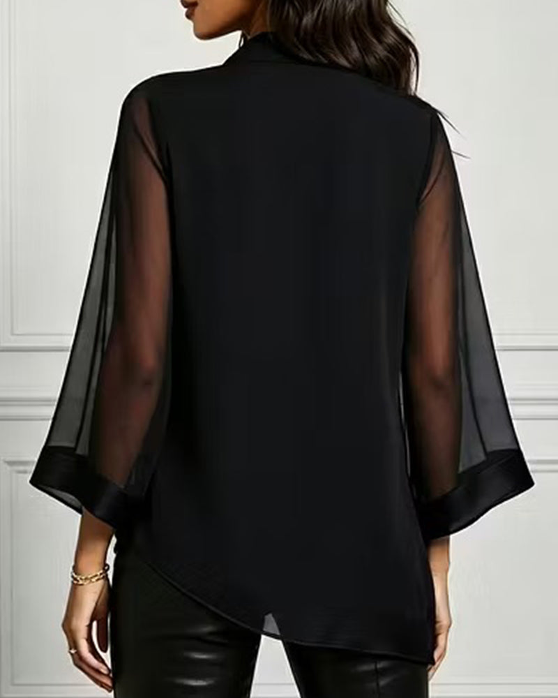 Bluse Mock Neck Uregelmæssig Ensfarvet Sheer