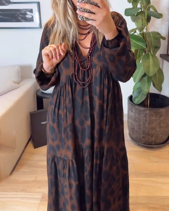 Kjole V-Udskæring Leopardprint Mode Maxi