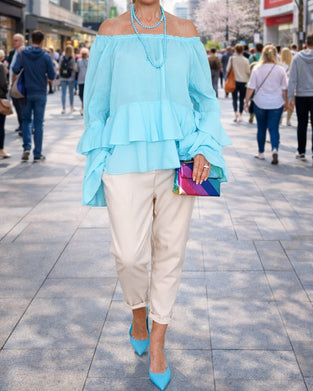 Bluse Off-Shoulder Lagdelt Ruffle