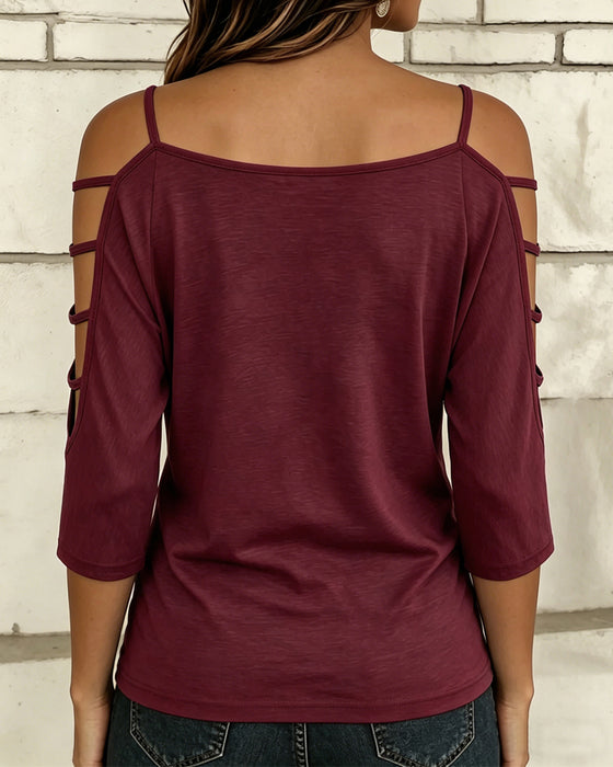 T-Shirt Solid Farve Albuelang Ærme Off-Skulder