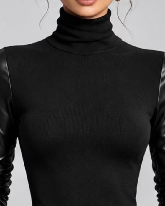 Top Turtleneck Patchwork Ensfarvet