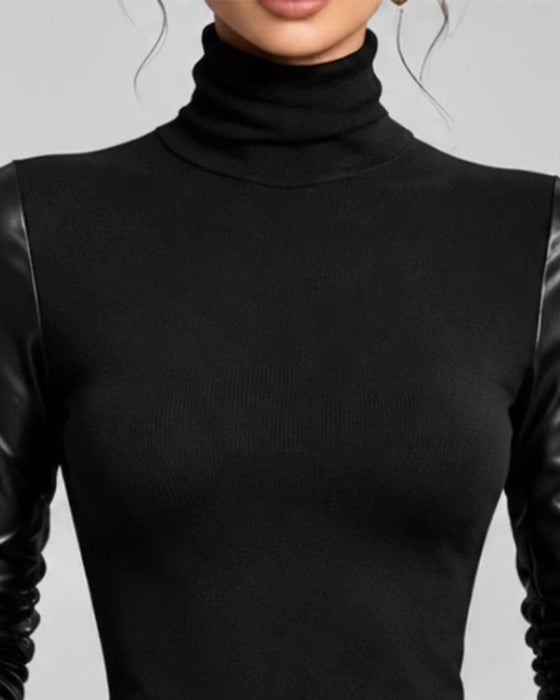 Top Turtleneck Patchwork Ensfarvet