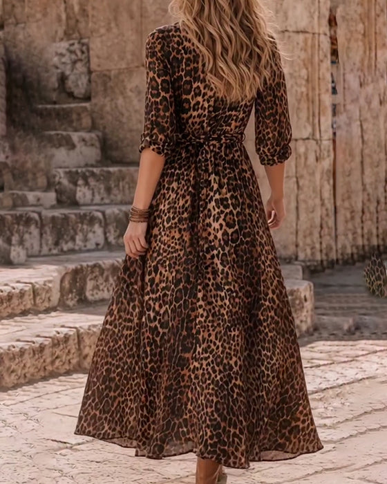 Kjole Leopard Tryk A-Kant Stropper Lang