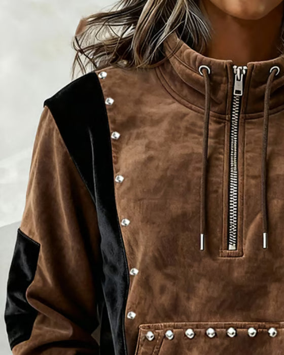 Sweatshirt Lynlås Farveblok Afslappet