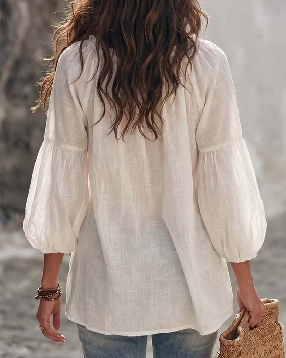 Bluse Puf Lanterne Ærme Ruffle Bind