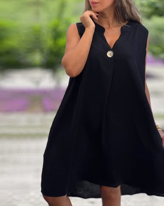 Kjole Ærmeløs V-Hals Knapper