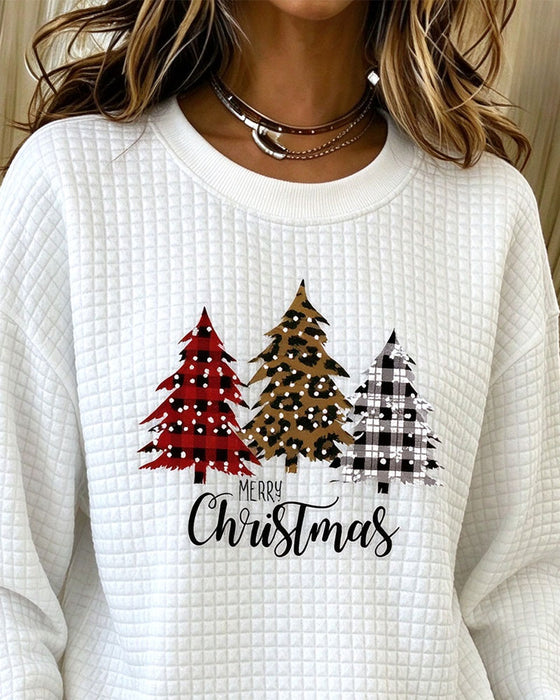 Sweatshirt Rund Hals Rutet Pullover Juletræ
