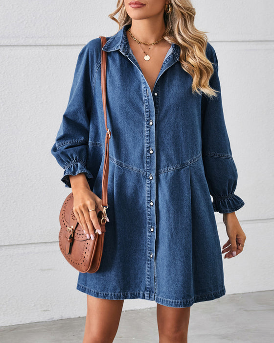 Langærmet Patchwork Denim Kjole