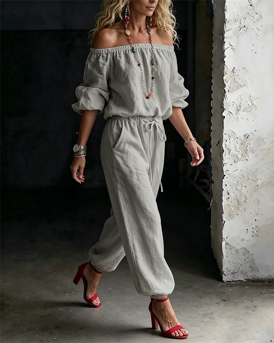 Jumpsuit Off-Shoulder Bind I Taljen Indsnævret Talje
