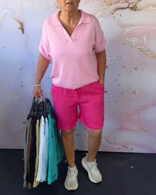 Shorts Ensfarvet Bomuld Og Hør Afslappet