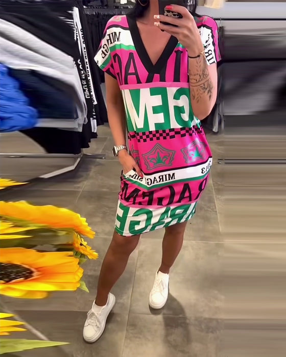 Kjole Printet V-Hals Kortærmet