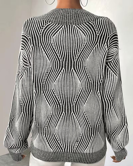 Pullover Geometrisk Stribet V-Hals Langærmet