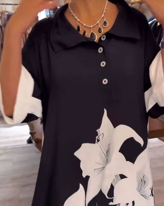 Kjole Revers Trykt Oversized Maxi