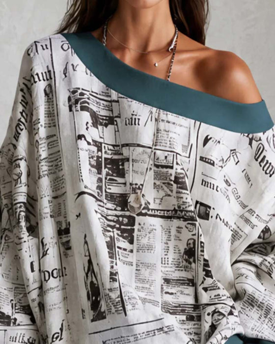 Kjole Off-shoulder Flagermusærme Tryk