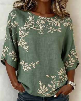 Bluse Rund Hals Flagermusærmer Stribet