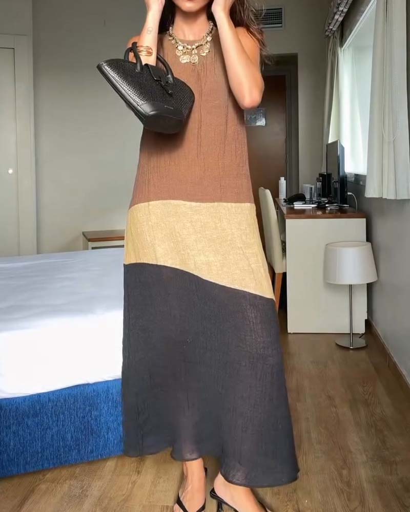 Kjole Ærmeløs Farveblok Casual