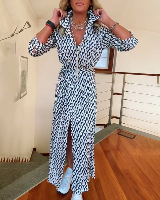 Geometrisk mønstret kjole med slids