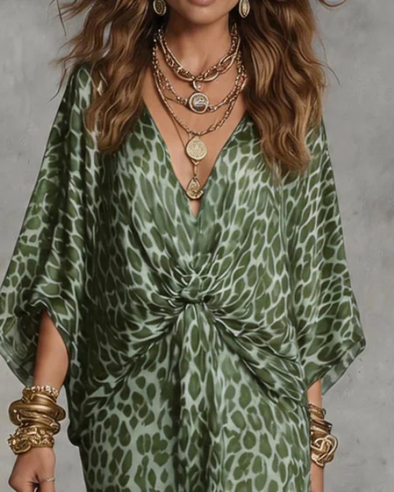 Kjole Trendy Leopard Flagermus Ærme